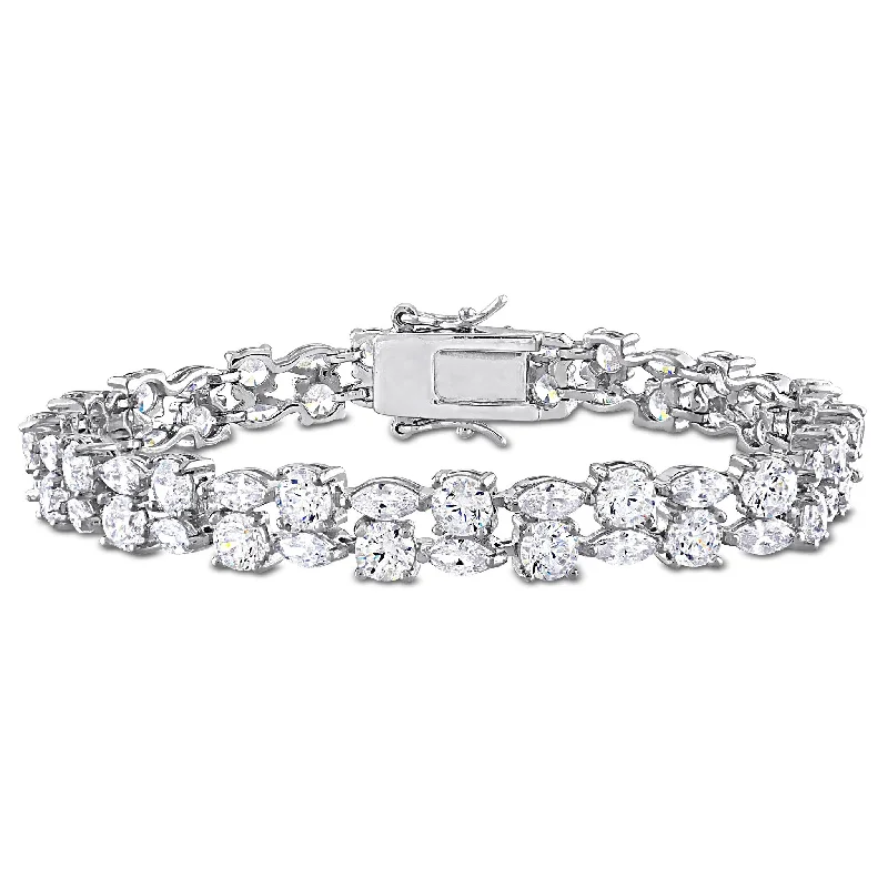 personalized bracelet for men -Miadora 17 5/8ct TGW Created White Sapphire Bracelet in Sterling Silver