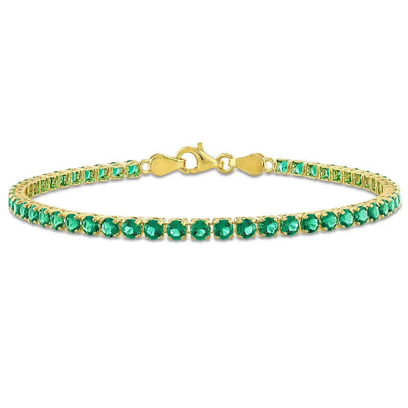 personalized birthstone bracelet for women -Miadora 4 3/5ct TGW Created Emerald Tennis Bracelet in Yellow Silver