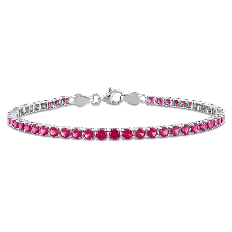 gold-plated charm bracelet for women -Miadora 5 1/10ct TGW Created Ruby Tennis Bracelet in Sterling Silver