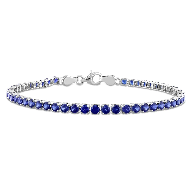 stacking bracelet set for women -Miadora 6 1/8ct TGW Created Blue Sapphire Tennis Bracelet Sterling Silver