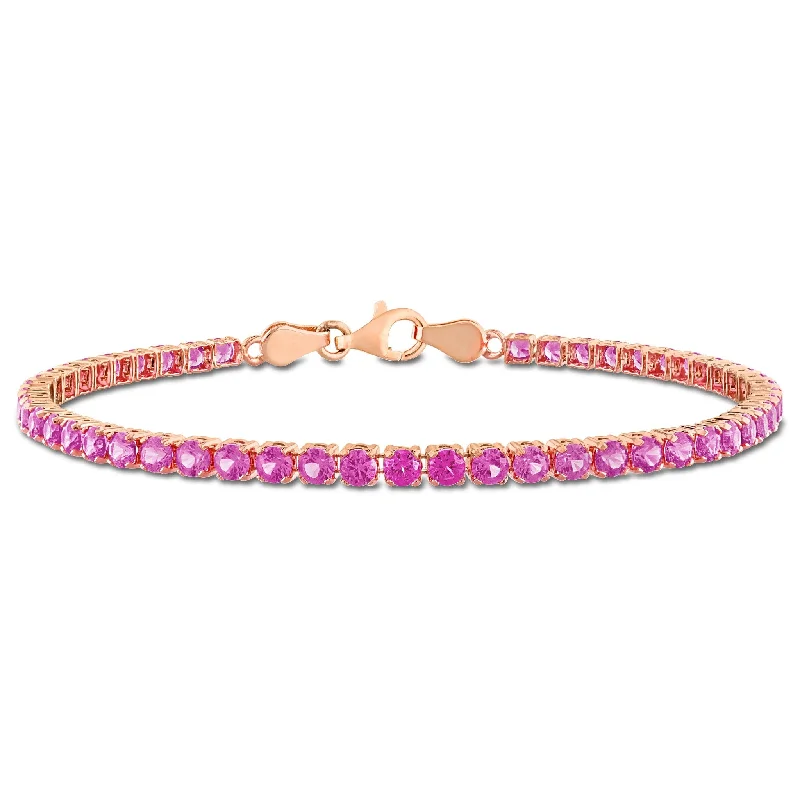 silver link bracelet for women -Miadora 6 1/8ct TGW Created Pink Sapphire Tennis Bracelet in Rose Silver