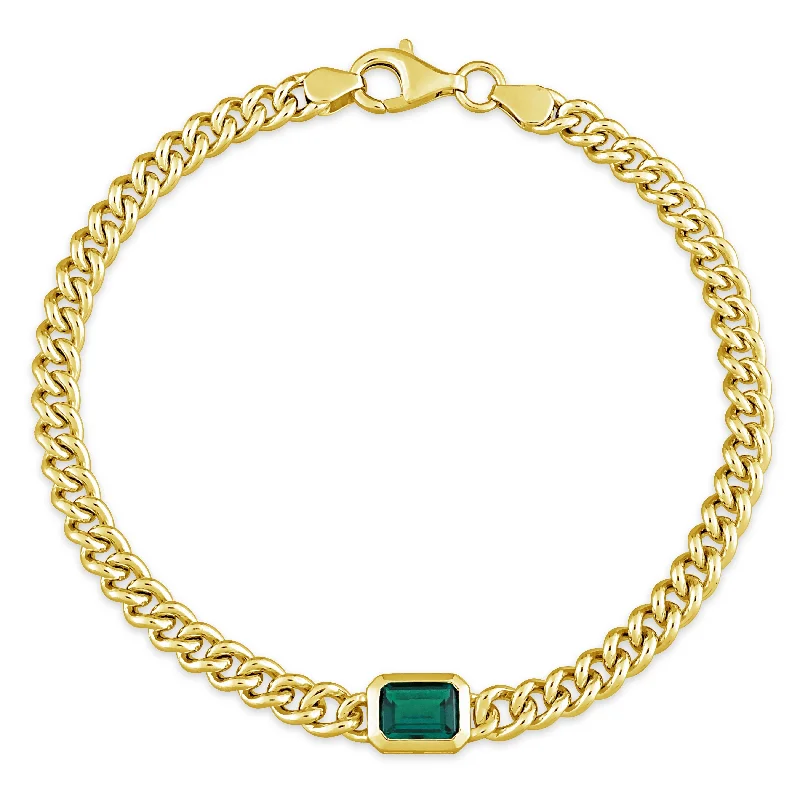 handmade bracelet for women -Miadora 7/8ct TGW Created Emerald Curb Link Bracelet in Yellow Silver-75 in