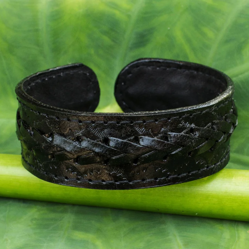 engraved bracelet for anniversary gifts -Midnight Warrior Cuff Bracelet