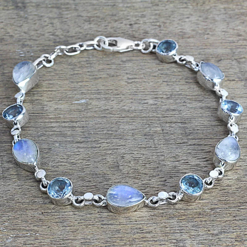 personalized nameplate bracelet for women -Misty Sky Moonstone & Topaz Link Bracelet