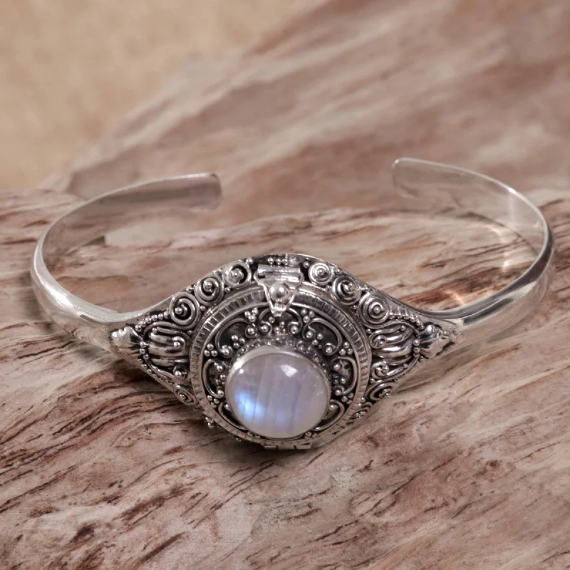 rose gold bracelet for women -Moon Door Rainbow Moonstone & Silver Cuff Bracelet