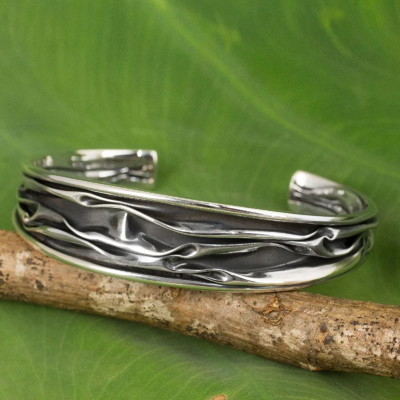 infinity bracelet for women -Narrow River Sterling Silver Cuff Bracelet