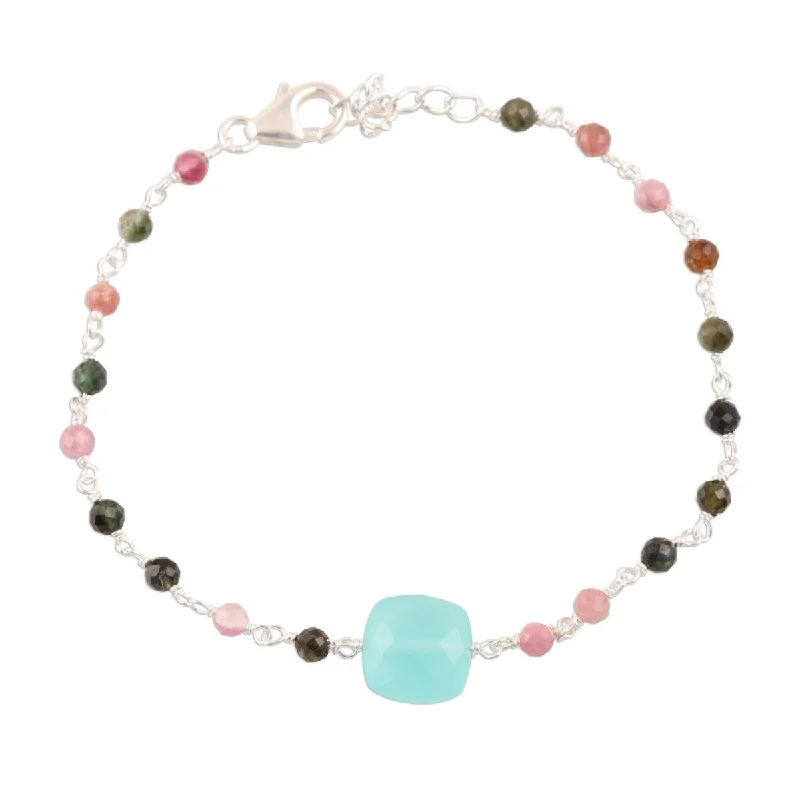 pearl and gold bracelet for brides -NOVICA Colorful Combo, Chalcedony and tourmaline pendant bracelet