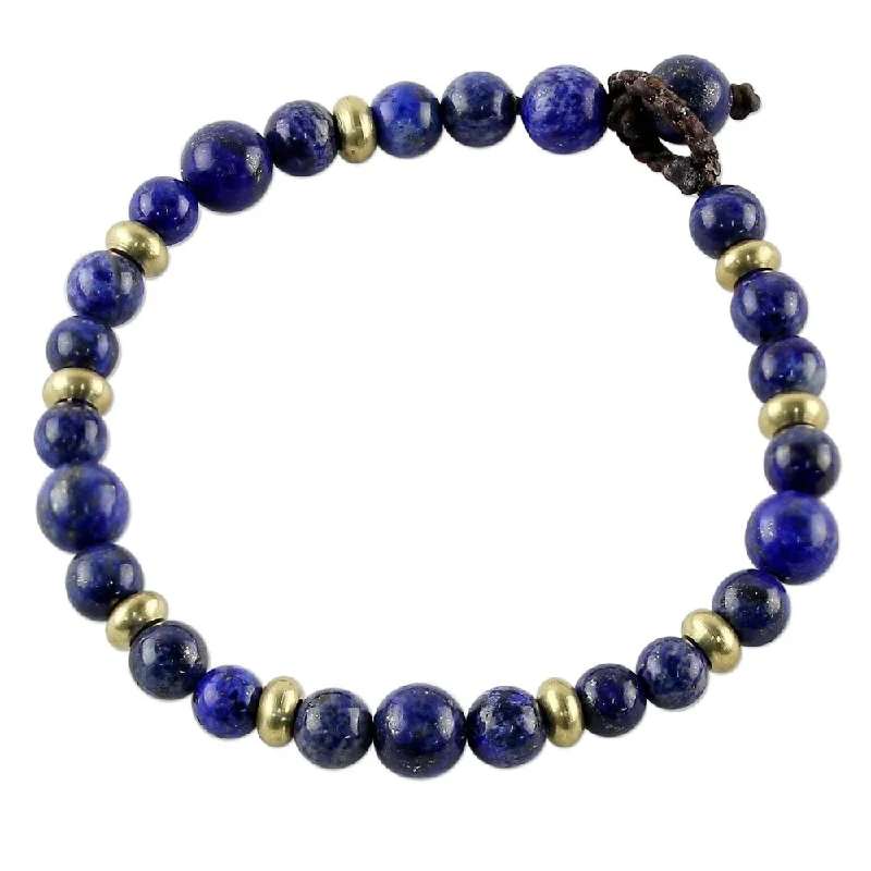 simple charm bracelet for women -NOVICA Handmade Beautiful Thai in Blue Brass Lapis Lazuli Bracelet (Thailand)