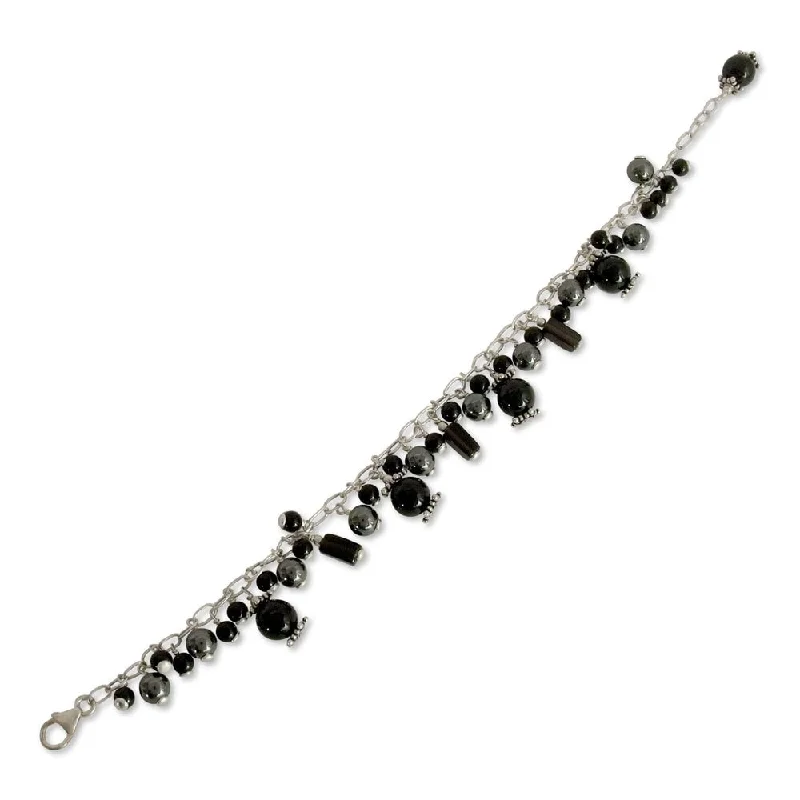 silver link bracelet for women -NOVICA Handmade Sterling Silver 'After Midnight' Multi-gemstone Bracelet (India)