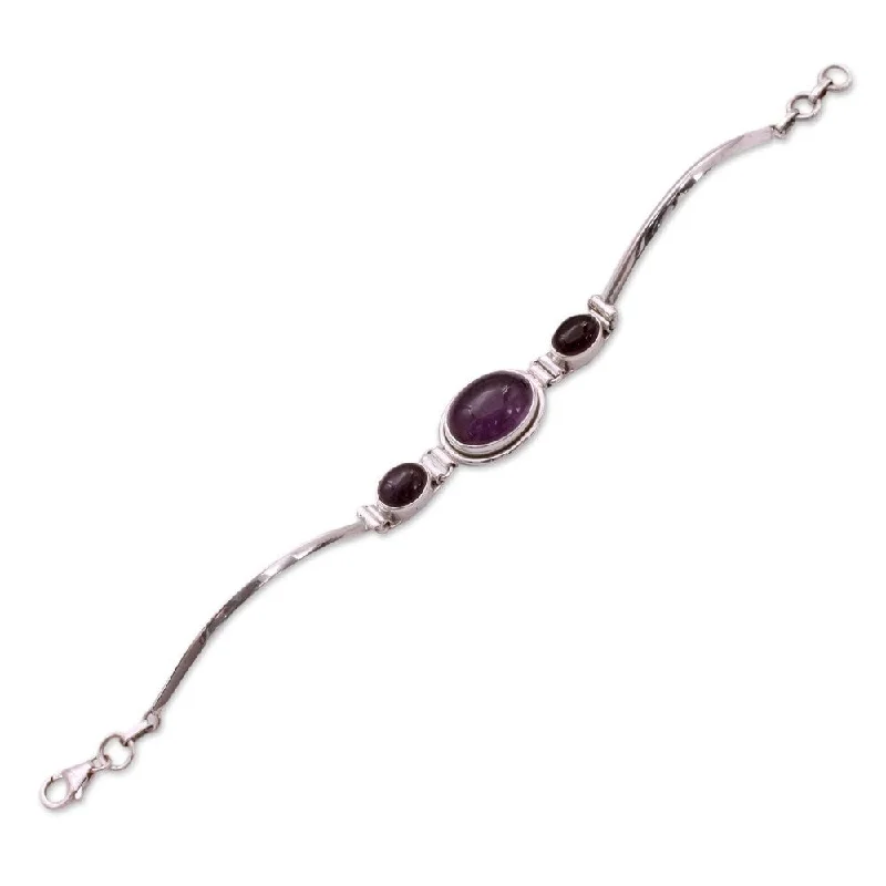 adjustable gold bracelet for women -NOVICA Handmade Sterling Silver Delhi Crown Amethyst Bracelet (India)