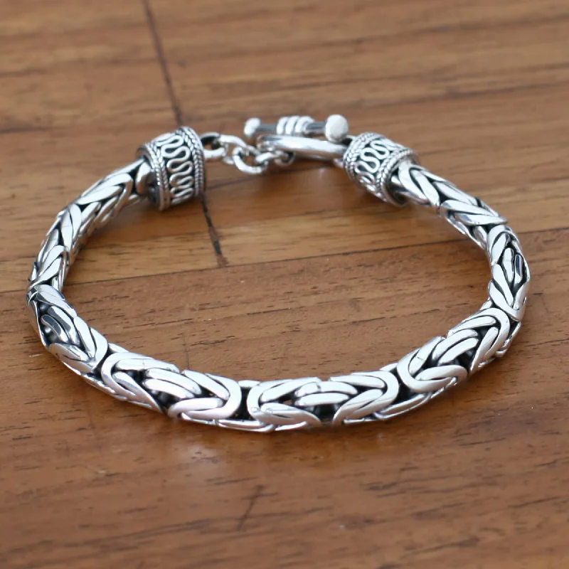 engraved silver bracelet for women -Men's Sterling Silver Dragon Chain Bracelet