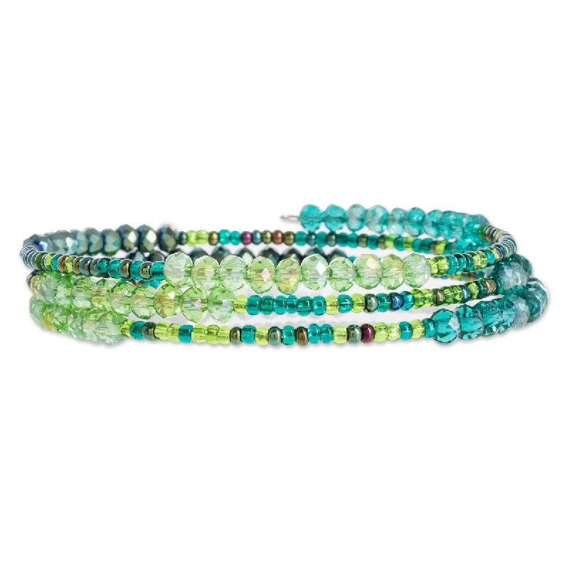 casual bracelet for men -NOVICA Ocean Siren, Glass and crystal beaded wrap bracelet