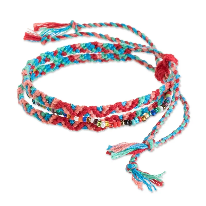 multi-strand bracelet for women -NOVICA Solola Fiesta, Glass beaded macrame strand bracelet