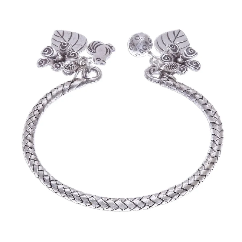 friendship bracelet for girls -NOVICA Springtime Charm, Silver cuff bracelet - 6.25" L (end to end) x 0.2" W