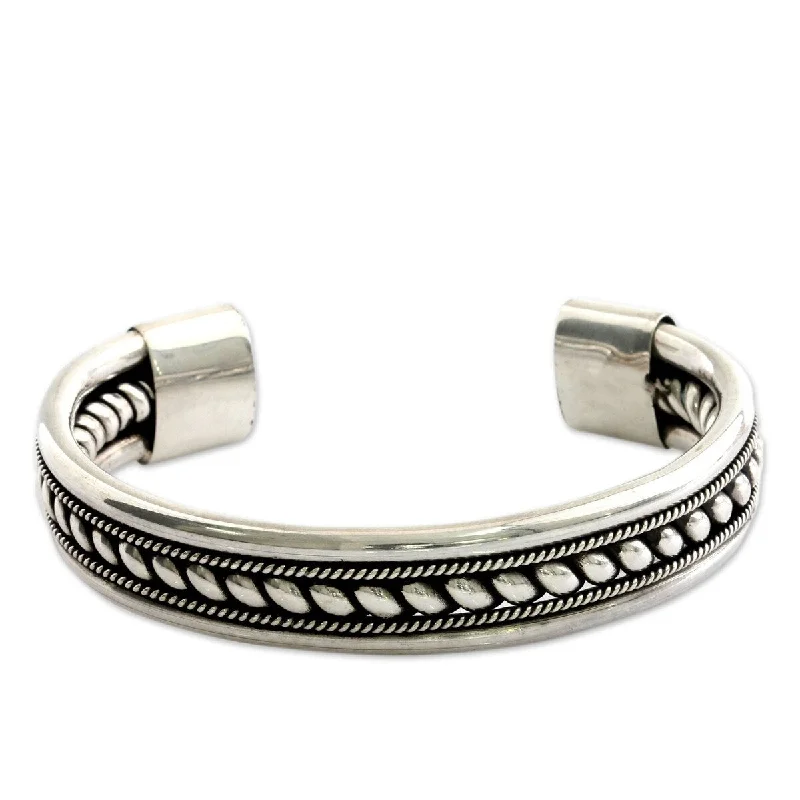 men’s beaded bracelet for casual wear -NOVICA Strength of Celuk, Sterling silver cuff bracelet