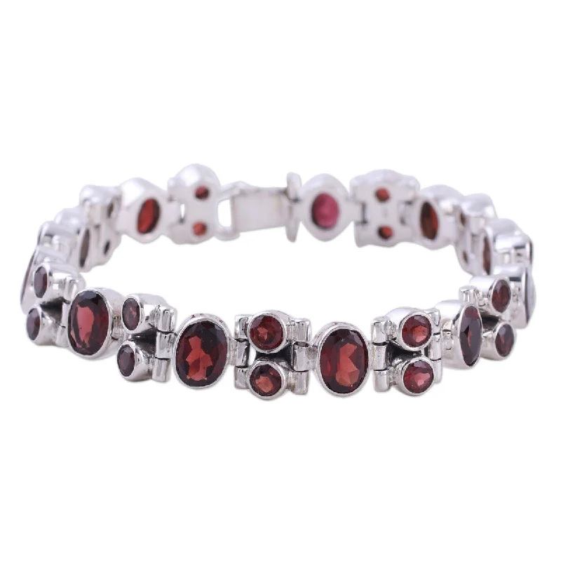 simple leather bracelet for men -NOVICA Sweet Glam, Garnet link bracelet