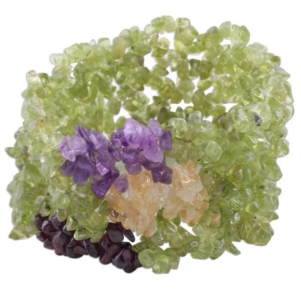 fashion statement bracelet for women -Peridot and Amethyst 'Summer Dance' Stretch Bracelet