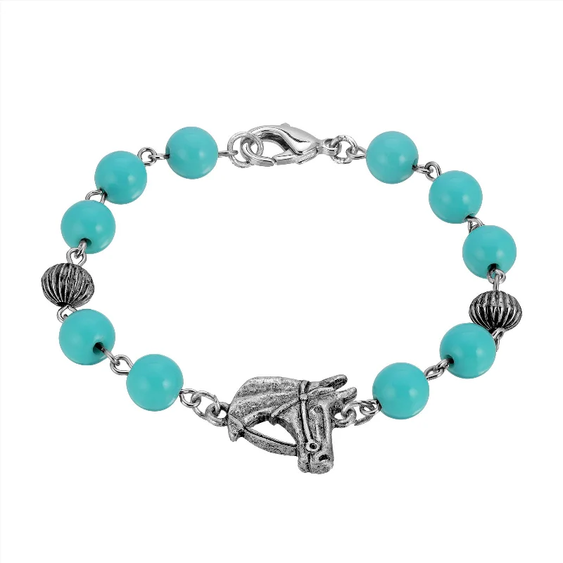 birthstone bracelet for women -1928 Jewelry® Pewter Turquoise Bead  Horse Head Bracelet