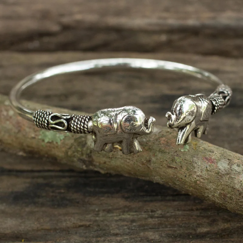 custom engraved bracelet for women -Proud Elephant Sterling Silver Cuff Bracelet