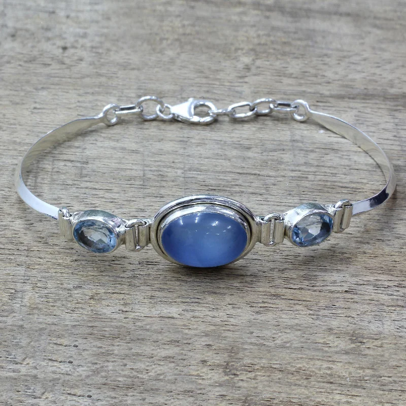 silver bracelet with gemstones for women -Shining Blue Chalcedony & Topaz Bracelet