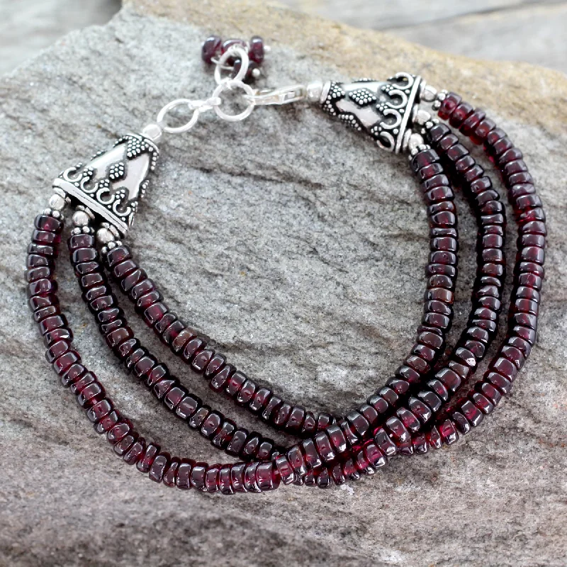 multi-strand bracelet for women -Splendor of India Unique Beaded Garnet Bracelet from India