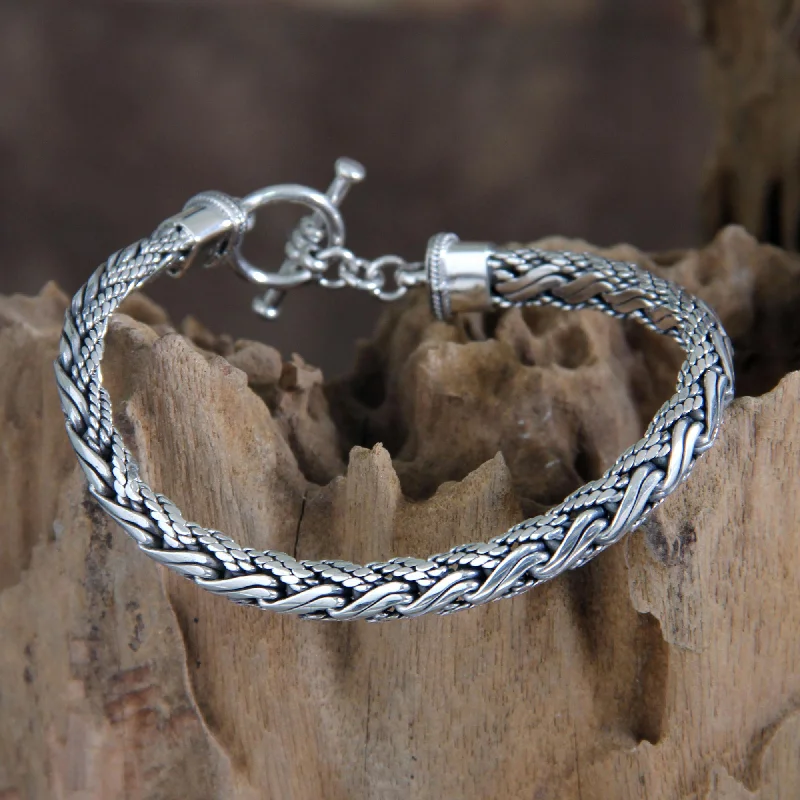 custom engraved bracelet for women -Surf Sterling Silver Men's Bracelet