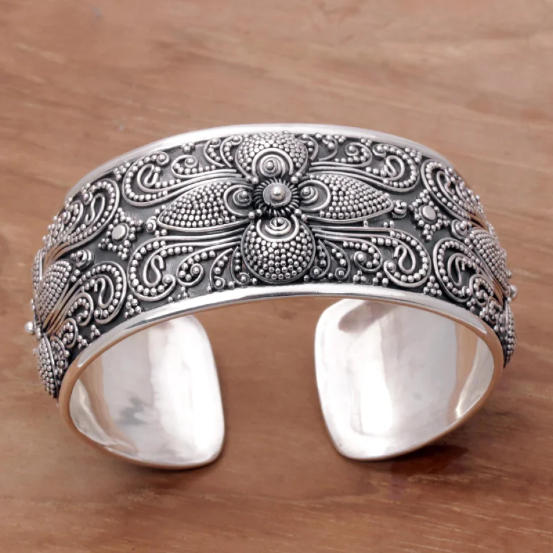 cuff bracelet for women with stones -Temple Blooms Sterling Silver Cuff Bracelet