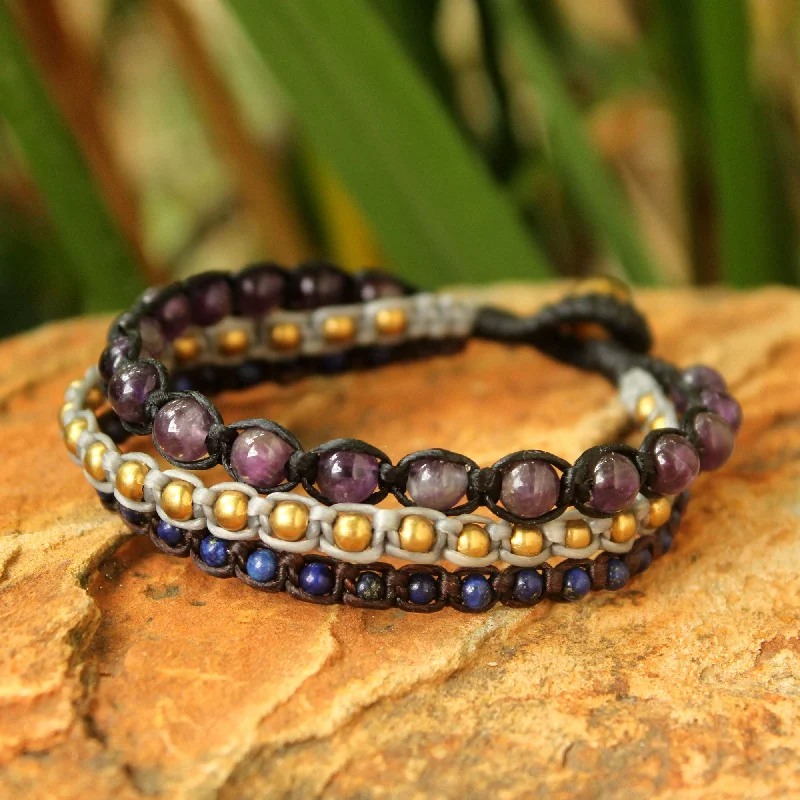 rose gold bracelet for women -Urban Colors Amethyst & Brass Beaded Bracelet