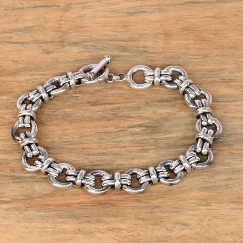 birthstone bracelet for moms -Wanen Links Men's Sterling Silver Link Bracelet Crafted in Bali