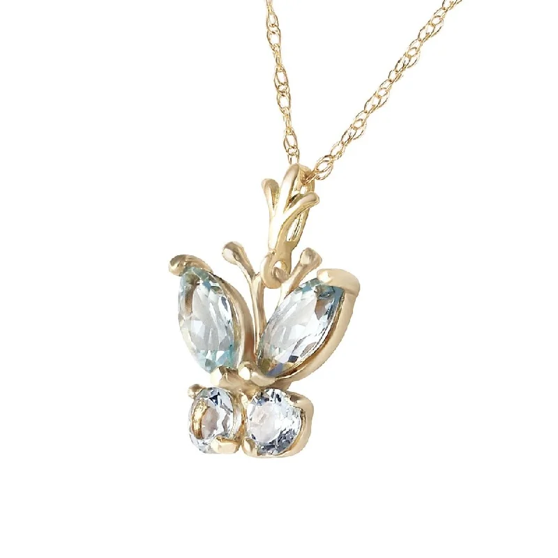 layered necklace set for women -0.6 Carat 14K Solid Gold Butterfly Necklace Aquamarine