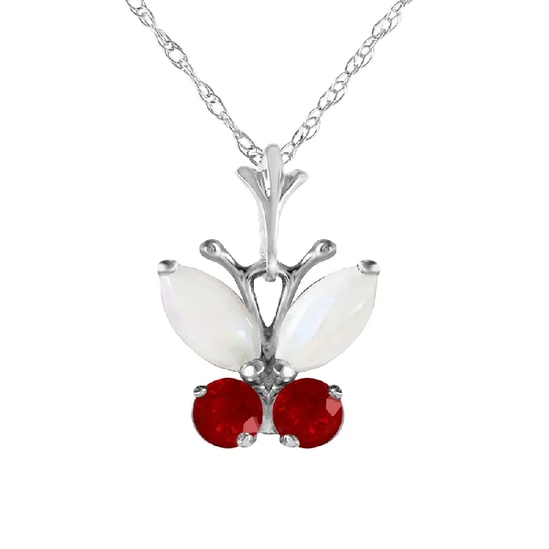 romantic couple’s necklace for anniversaries -0.7 Carat 14K White Gold Butterfly Necklace Opal Ruby