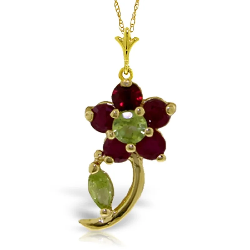 turquoise pendant necklace for casual wear -0.87 Carat 14K Gold Flora Ruby Peridot Necklace