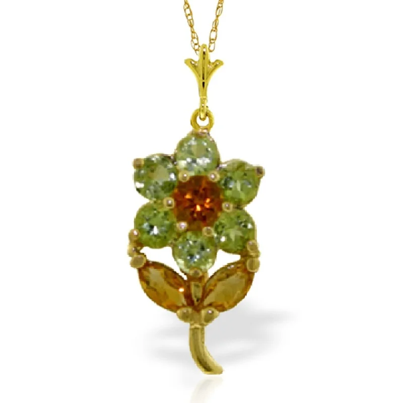 sterling silver heart necklace for women -1.06 Carat 14K Gold Flower Necklace Peridot Citrine