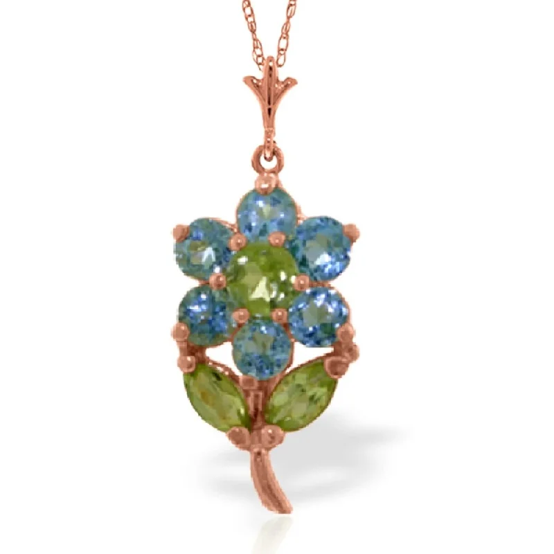 chunky chain necklace for men -1.06 Carat 14K Rose Gold Flower Necklace Blue Topaz Peridot