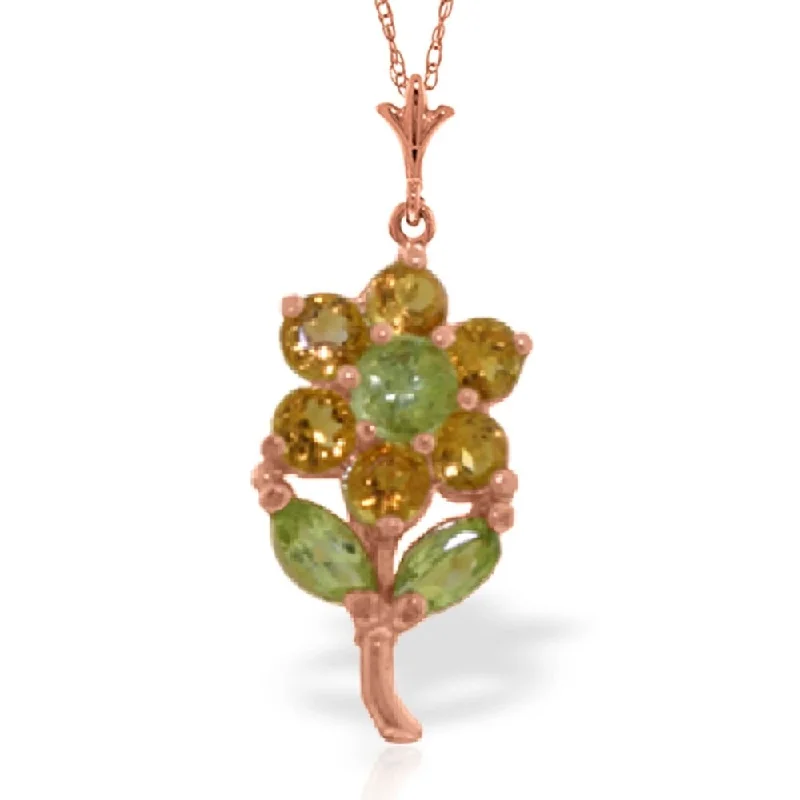 custom name necklace for mothers -1.06 Carat 14K Rose Gold Flower Necklace Citrine Peridot