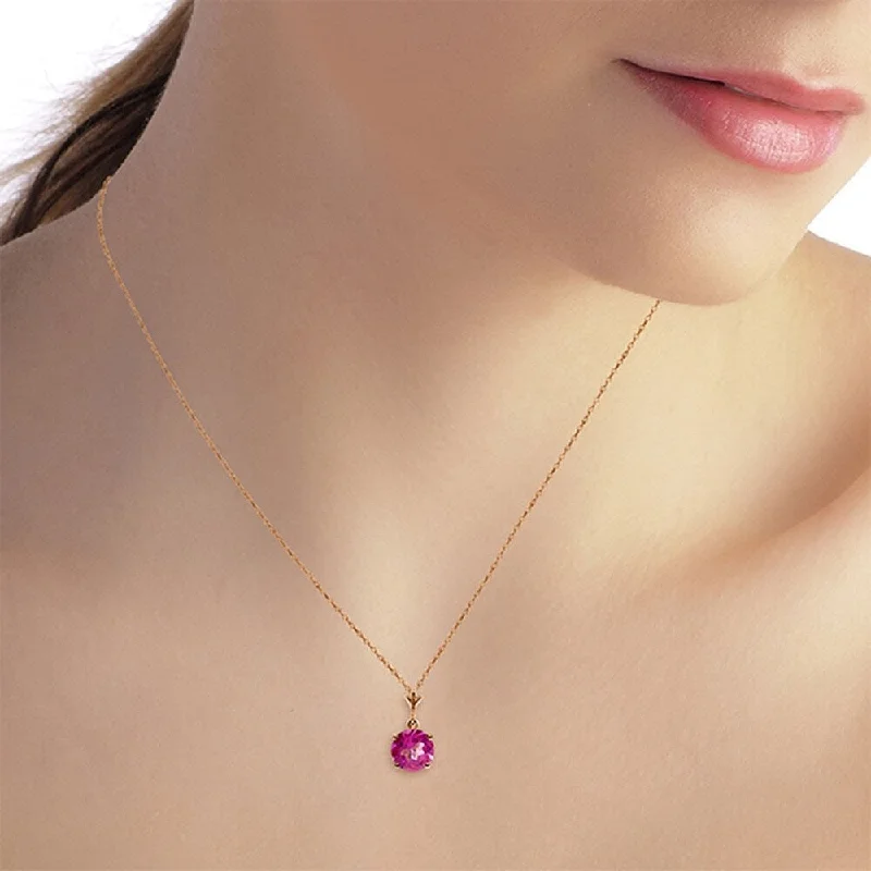 trendy pendant necklace for women -1.15 CTW 14K Solid Rose Gold Single Round Pink Topaz Necklace