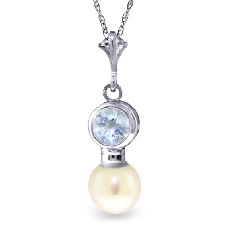 custom photo necklace for gifts -1.23 Carat 14K White Gold Necklace Aquamarine Pearl