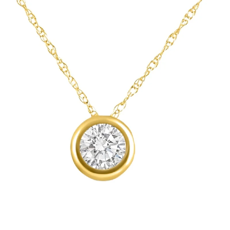 custom nameplate necklace for women -1/2Ct Diamond Bezel Pendant Solitaire Necklace Yellow Gold Lab Grown