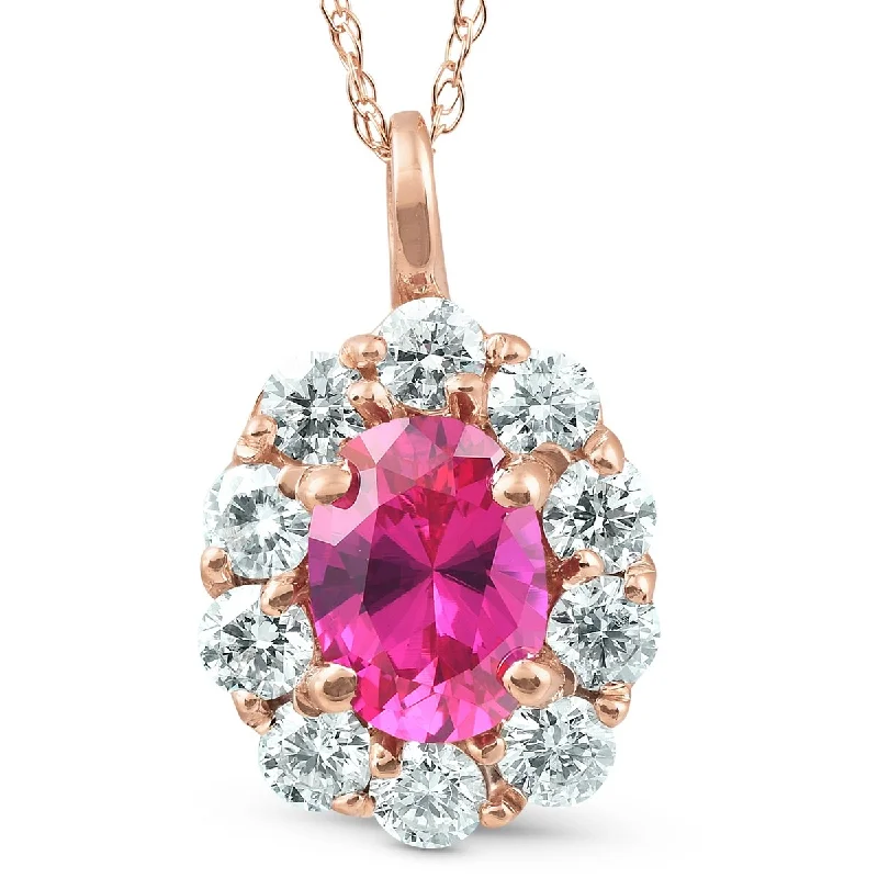 personalized initials necklace for gifts -1 3/4ct Pink Sapphire & Genuine Diamond Halo Pendant Rose Gold