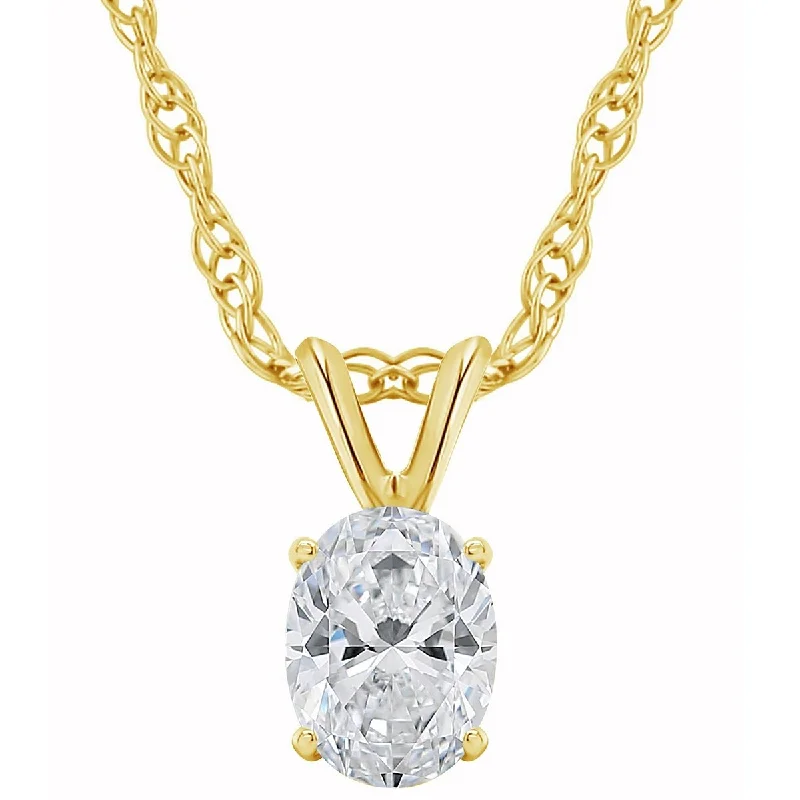 custom engraved necklace for gifts -1/3Ct Certified Lab Grown Oval Diamond Solitaire Pendant Yellow Gold Necklace