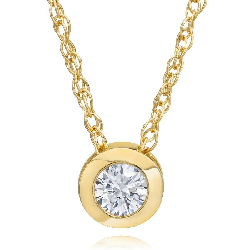 luxury gold necklace for formal events -1/4 Ct Diamond Solitaire Bezel Pendant Available in 14k White Or Yellow Gold