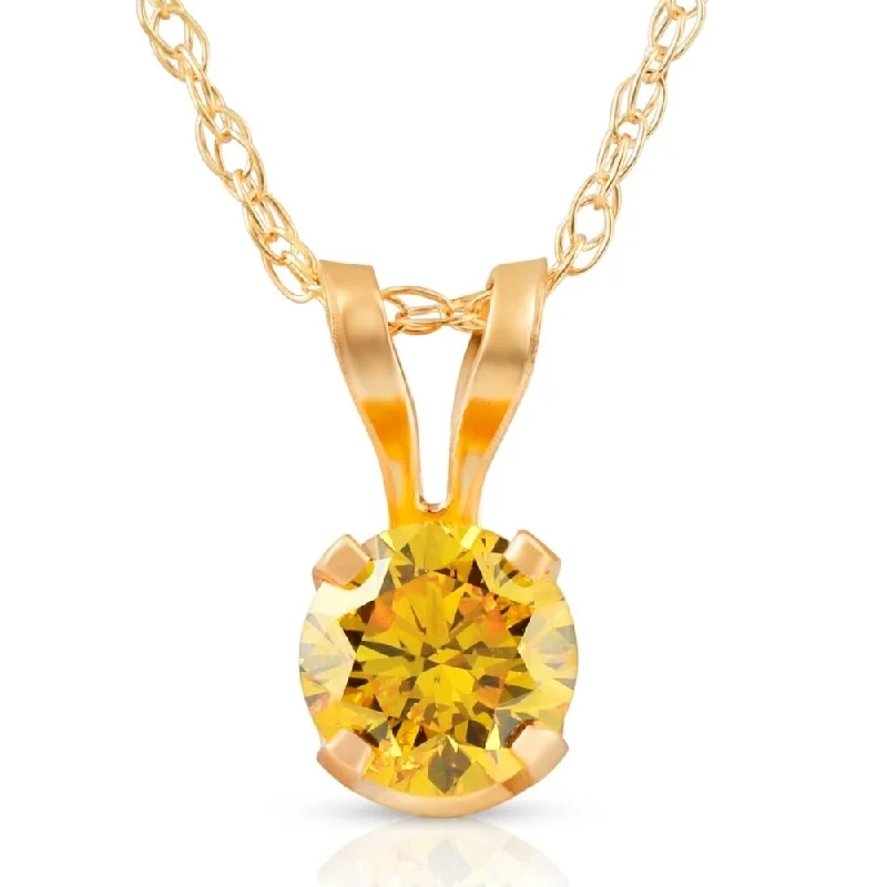 blue topaz necklace for special occasions -1/4Ct Fancy Canary Yellow Diamond Lab Grown Pendant 14k Yellow Gold Necklace