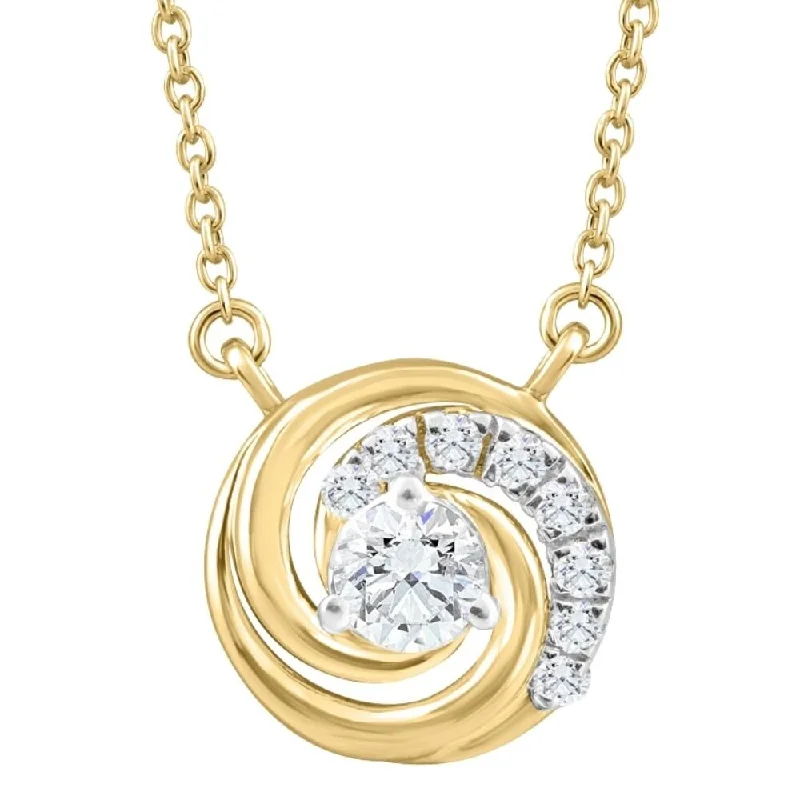 infinity symbol necklace for couples -1/4Ct TW Round Diamond Circle Halo Pendant Yellow Gold Lab Grown Necklace