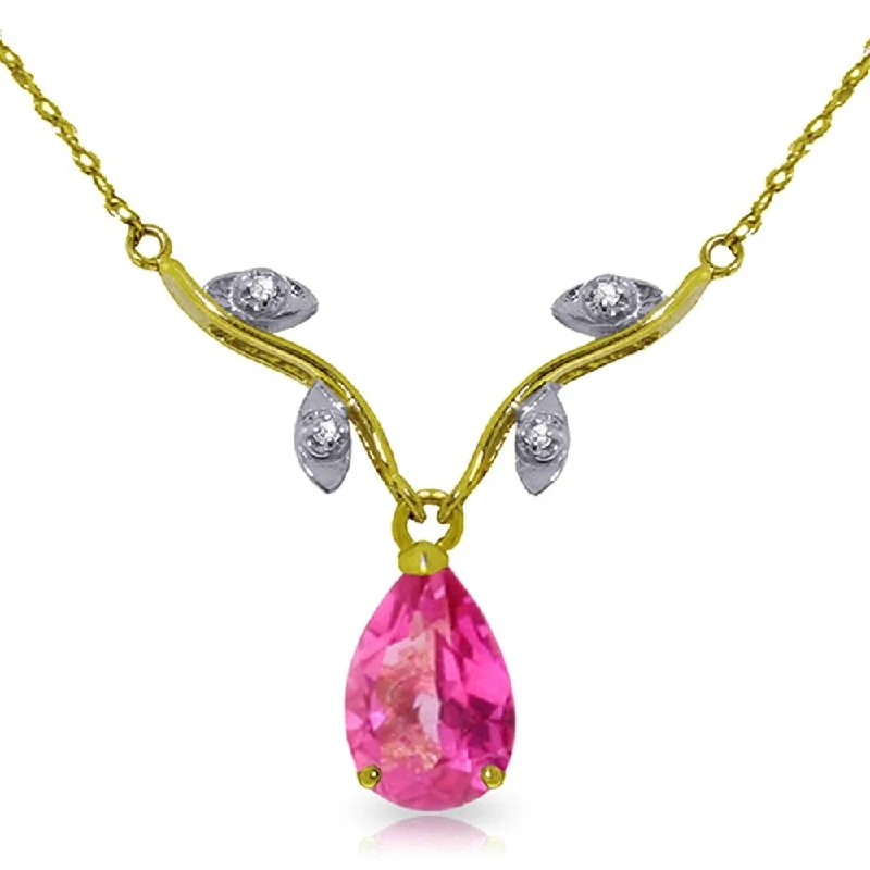 personalized pendant necklace for women -1.52 Carat 14K Solid Gold Burning Heat Pink Topaz Diamond Necklace