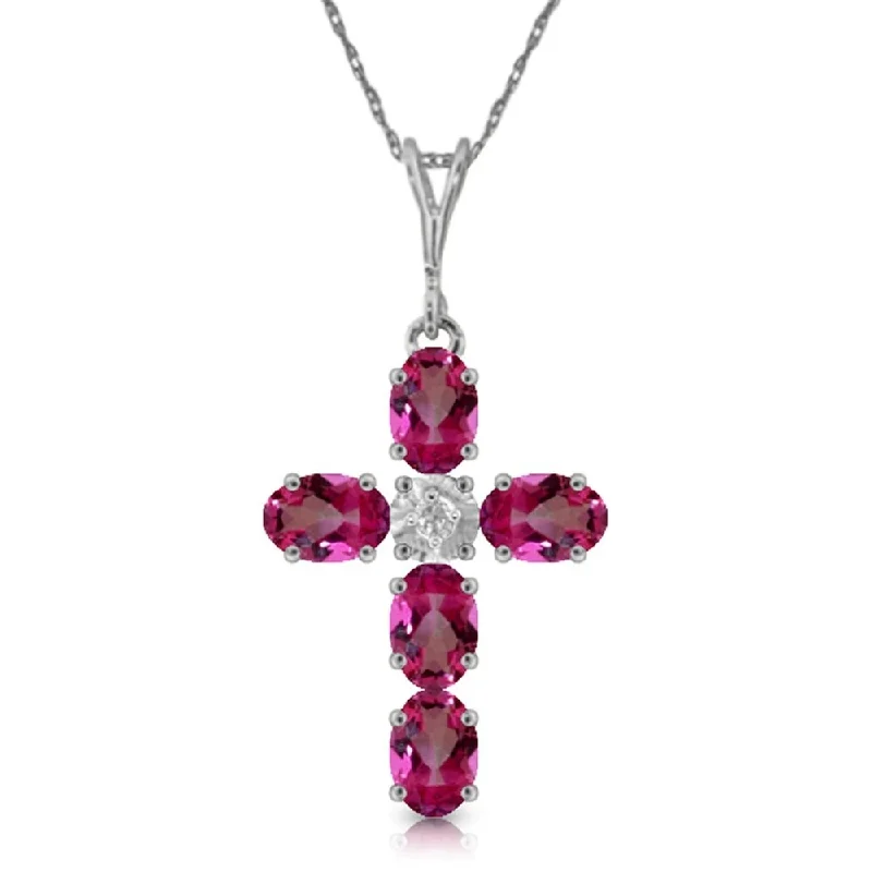 unique gemstone necklace for fashionistas -1.88 Carat 14K White Gold Cross Necklace Natural Diamond Pink Topaz