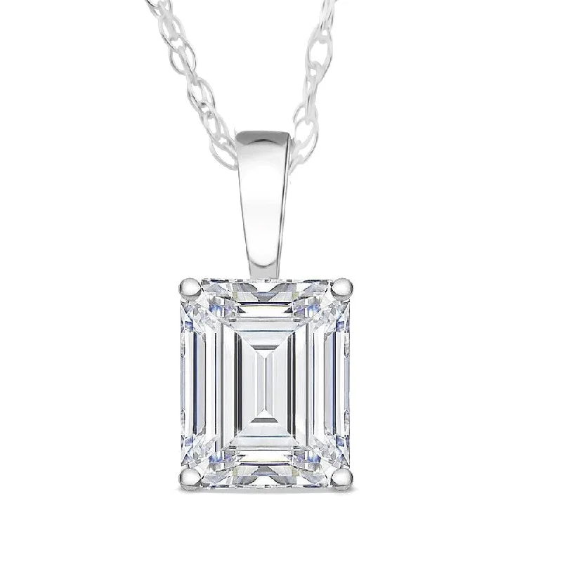 adjustable necklace for men -1 Ct Emerald Diamond Solitaire Pendant White Gold Lab Grown