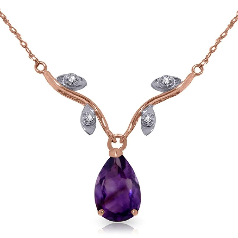 heart shaped pendant necklace for gifts -14K Rose Gold Necklace w/ Natural Diamonds & Purple Amethyst