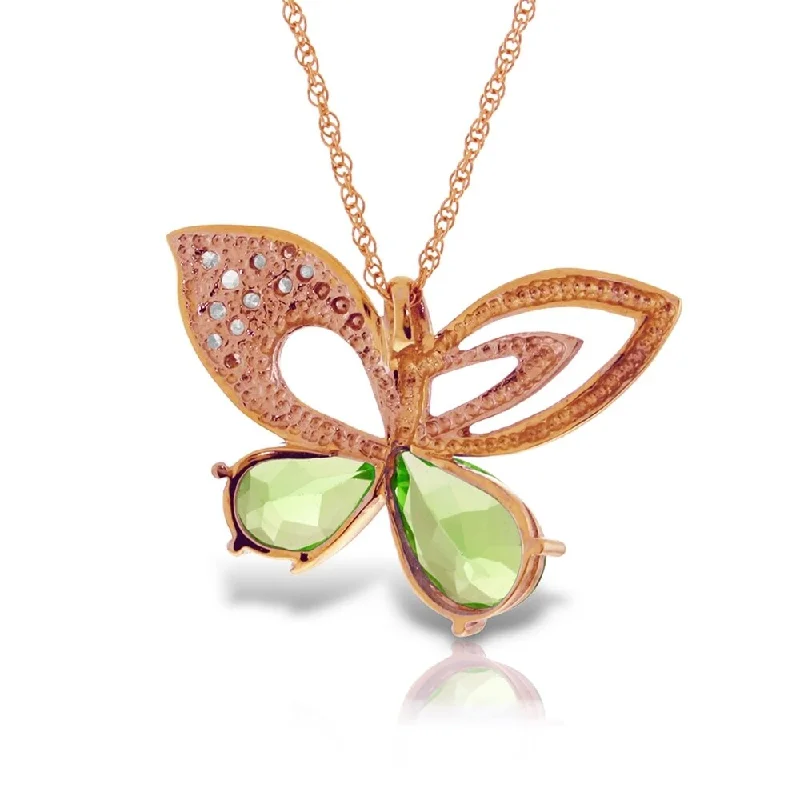 personalized couple’s necklace for gifts -14K Solid Rose Gold Batterfly Necklace with Natural Diamonds & Peridots