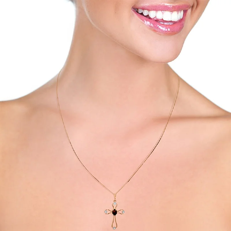 unique gemstone necklace for fashionistas -14K Solid Rose Gold Cross Necklace with Natural Diamonds & Garnet