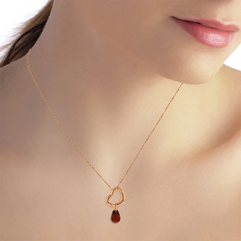 diamond pendant necklace for special occasions -14K Solid Rose Gold Heart Necklace with Dangling Natural Garnet